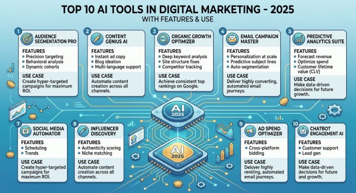 Best 10 AI Tools in Digital Marketing in Year 2025 (With Features & Use)